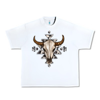 White bull skull with aztec Urban Heavy Tee - MaliasSmallBusiness