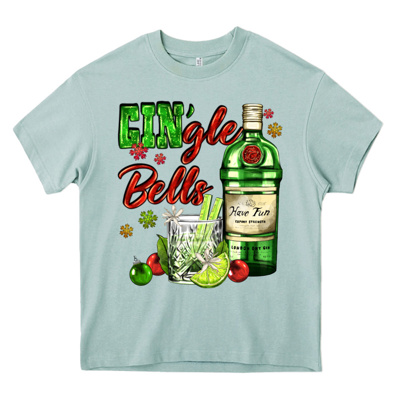 Gin`gle Bells With Bottle And Cocktail Heavy Core Tee by AdoDesignShop | Teevron