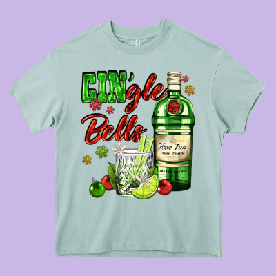 Gin`gle Bells With Bottle And Cocktail Heavy Core Tee Designed By Adodesignshop