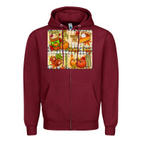 Burgundy Hello Fall pumpkins Zipper Hoodie - NancyCooperArtShop