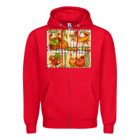 Red Hello Fall pumpkins Zipper Hoodie - NancyCooperArtShop