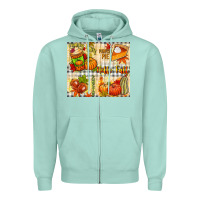 Seafoam Hello Fall pumpkins Zipper Hoodie - NancyCooperArtShop