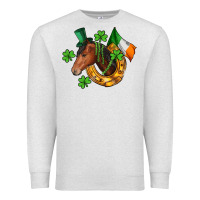 Oatmeal Heather Horse with horseshoe St. Patrick's Premium Sweatshirt - CowGirlArtShop