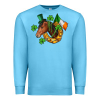 Ocean Blue Horse with horseshoe St. Patrick's Premium Sweatshirt - CowGirlArtShop