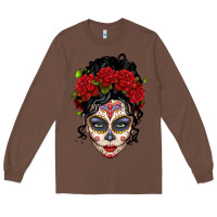 Chestnut mexican sugar skull messy bun woman Long Sleeve Tee - LillyAllenDesigns