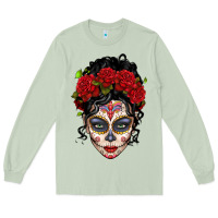 Matcha mexican sugar skull messy bun woman Long Sleeve Tee - LillyAllenDesigns