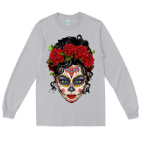 Moon Dust mexican sugar skull messy bun woman Long Sleeve Tee - LillyAllenDesigns