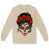 Mushroom mexican sugar skull messy bun woman Long Sleeve Tee - LillyAllenDesigns