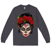 Smoke mexican sugar skull messy bun woman Long Sleeve Tee - LillyAllenDesigns