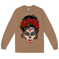Toasted Coconut mexican sugar skull messy bun woman Long Sleeve Tee - LillyAllenDesigns