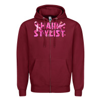 Burgundy Breast Cancer hair stylist Zipper Hoodie - texasbilliewilder