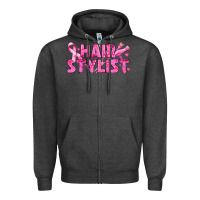 Charcoal Heather Breast Cancer hair stylist Zipper Hoodie - texasbilliewilder