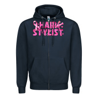 Navy Breast Cancer hair stylist Zipper Hoodie - texasbilliewilder