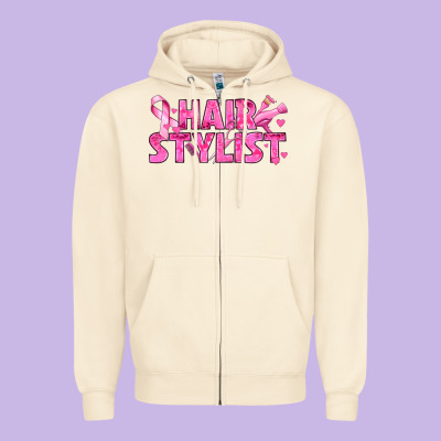 Breast Cancer Hair Stylist Zipper Hoodie Designed By Texasbilliewilder