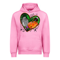 Fuchsia Pink halloween heart with pumpkin Urban Hoodie - BundleAndBundleShop