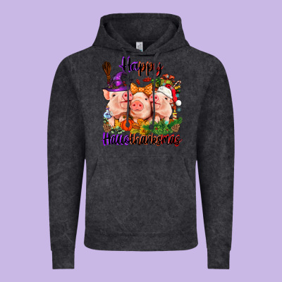 Happy Hallothanksmas Pigs Vintage Hoodie Designed By Nancycooperartshop