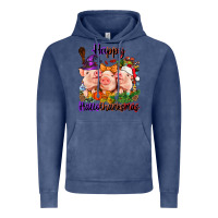 Vintage Denim Happy Hallothanksmas Pigs Vintage Hoodie - NancyCooperArtShop