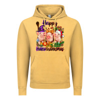 Vintage Mustard Happy Hallothanksmas Pigs Vintage Hoodie - NancyCooperArtShop