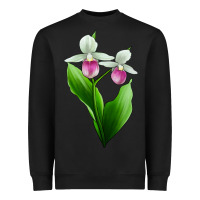 Black Pink And White Lady's Slipper Flower Heavyweight Sweatshirt - LillyAllenDesigns