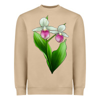 Mushroom Pink And White Lady's Slipper Flower Heavyweight Sweatshirt - LillyAllenDesigns