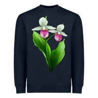Navy Pink And White Lady's Slipper Flower Heavyweight Sweatshirt - LillyAllenDesigns