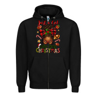 Black just a girl who loves christmas afro messy bun Zipper Hoodie - texasbilliewilder