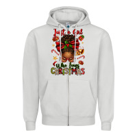 Dove Grey just a girl who loves christmas afro messy bun Zipper Hoodie - texasbilliewilder