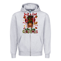 Heather Grey just a girl who loves christmas afro messy bun Zipper Hoodie - texasbilliewilder