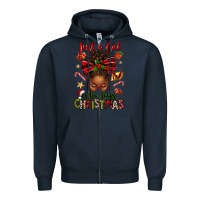 Navy just a girl who loves christmas afro messy bun Zipper Hoodie - texasbilliewilder