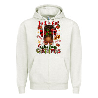 Oatmeal Heather just a girl who loves christmas afro messy bun Zipper Hoodie - texasbilliewilder