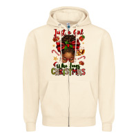 Sandshell just a girl who loves christmas afro messy bun Zipper Hoodie - texasbilliewilder
