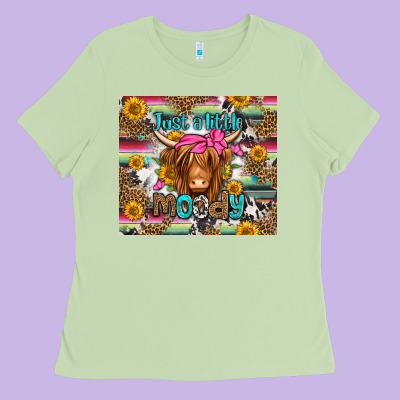 Just A Little Moody Long Haired Cow Ladies Tee Designed By Jasminsmagicworld