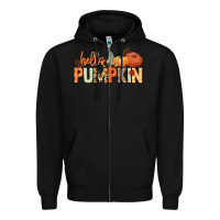 Black Hello pumpkin Zipper Hoodie - NancyCooperArtShop
