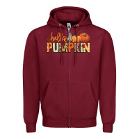 Burgundy Hello pumpkin Zipper Hoodie - NancyCooperArtShop