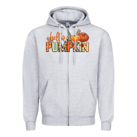 Heather Grey Hello pumpkin Zipper Hoodie - NancyCooperArtShop