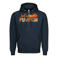 Navy Hello pumpkin Zipper Hoodie - NancyCooperArtShop