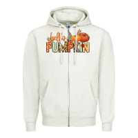 Oatmeal Heather Hello pumpkin Zipper Hoodie - NancyCooperArtShop