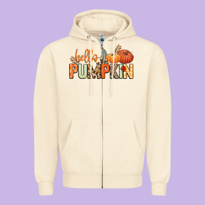 Hello Pumpkin Zipper Hoodie Designed By Nancycooperartshop