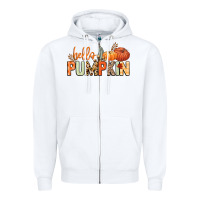 White Hello pumpkin Zipper Hoodie - NancyCooperArtShop