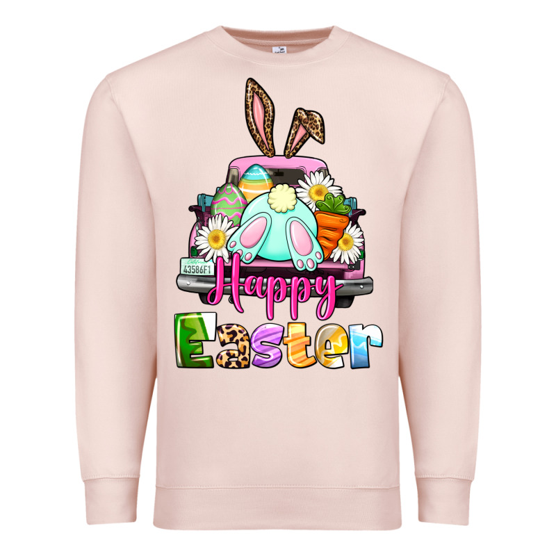 Bunny Happy Easter Truck Premium Sweatshirt by CowGirlArtShop | Teevron