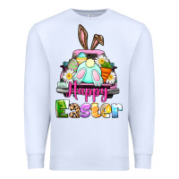 White Bunny Happy Easter truck Premium Sweatshirt - CowGirlArtShop