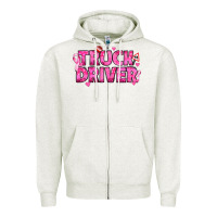 Oatmeal Heather Breast Cancer truck driver Zipper Hoodie - texasbilliewilder