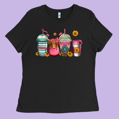 Longhaired Cow Coffee Cups Ladies Tee Designed By Jasminsmagicworld
