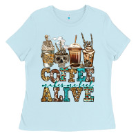 Baby Blue coffee makes me feel alive skeleton coffee cups Ladies Tee - Jasminsmagicworld