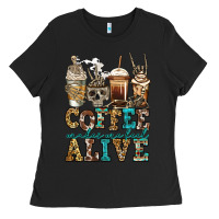 Black coffee makes me feel alive skeleton coffee cups Ladies Tee - Jasminsmagicworld