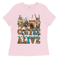 Bubblegum Pink coffee makes me feel alive skeleton coffee cups Ladies Tee - Jasminsmagicworld