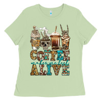 Matcha coffee makes me feel alive skeleton coffee cups Ladies Tee - Jasminsmagicworld
