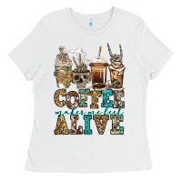 White coffee makes me feel alive skeleton coffee cups Ladies Tee - Jasminsmagicworld