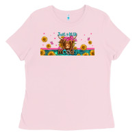 Bubblegum Pink just a little moody long haired cow Ladies Tee - Jasminsmagicworld