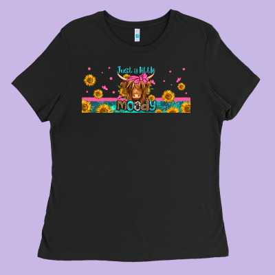 Just A Little Moody Long Haired Cow Ladies Tee Designed By Jasminsmagicworld